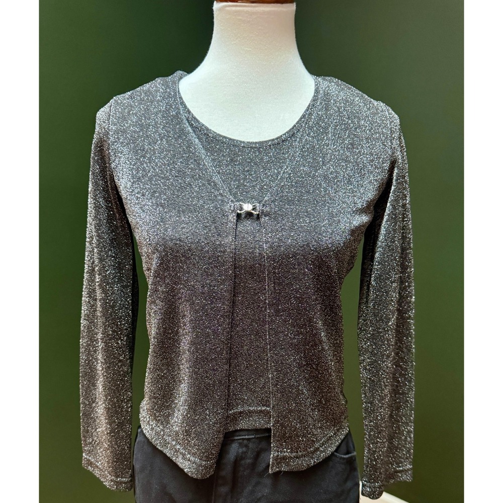 Vintage iZ California Sparkly Silver Top/Cardigan Women's Size‎ S